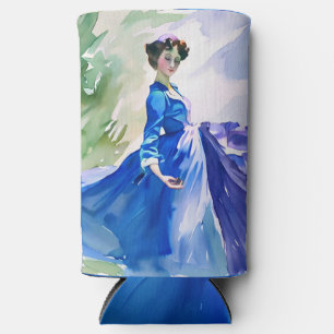 Lady in Blue Dress - Watercolor Painting Seltzer Can Cooler