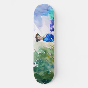 Lady in Blue Dress - Watercolor Painting Skateboard