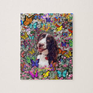 Lady in Butterflies  - Brittany Spaniel Dog Jigsaw Puzzle
