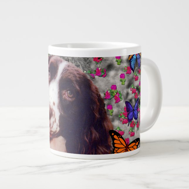 Lady in Butterflies  - Brittany Spaniel Dog Large Coffee Mug (Front Right)