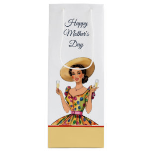 Lady In Colourful fSpotty Dress and Hat Gift Bag