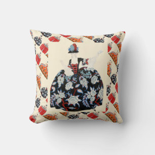 LADY IN FLORAL DRESS ART DECO FASHION COSTUME CUSHION