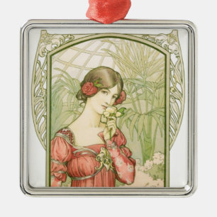 Lady in greenhouse metal ornament