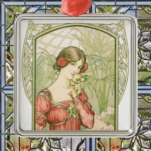 Lady in greenhouse metal ornament