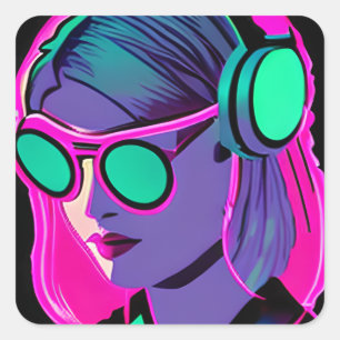 Lady in Headphones Jamming to Music Square Sticker