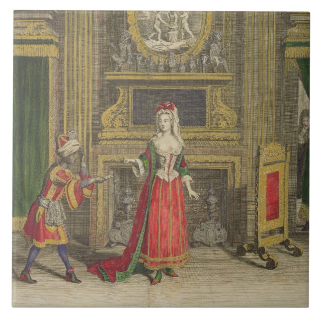 Lady in her bedroom, published c.1688-90 (coloured tile (Front)