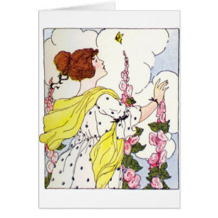 Lady in Hollyhock Garden