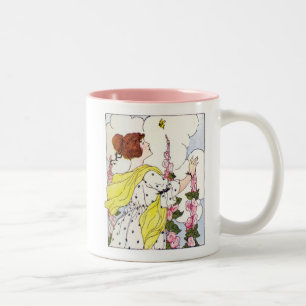 Lady in Hollyhock Garden Two-Tone Coffee Mug