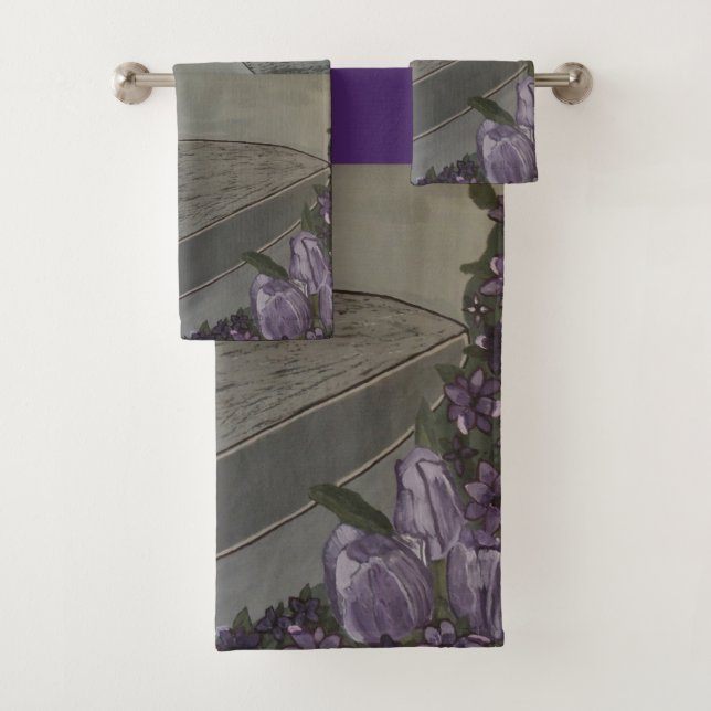 Lady in Large Hat w/ Purple Tulip Flowers Bath Towel Set (Insitu)