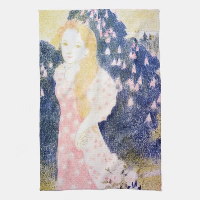 Lady in Pink Dress, Maurice Denis Tea Towel (Vertical)
