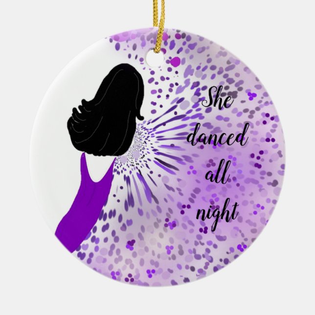 Lady in Purple Dress Ceramic Ornament (Front)