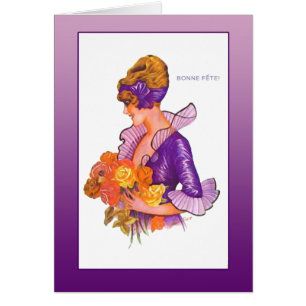 Lady in Purple with French Text Bonne Fete