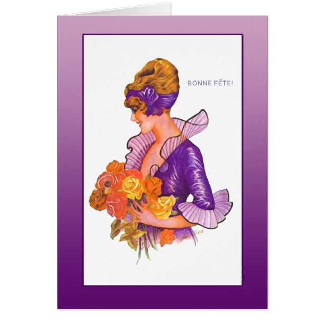 Lady in Purple with French Text Bonne Fete (Front)