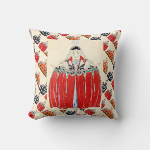 LADY IN RED ART DECO FASHION COSTUME DESIGNER CUSHION