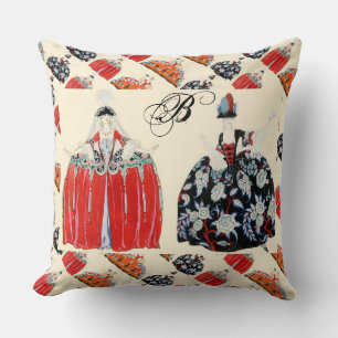 LADY IN RED ART DECO FASHION COSTUME MONOGRAM CUSHION