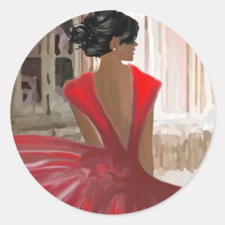 Lady in Red Classic Round Sticker