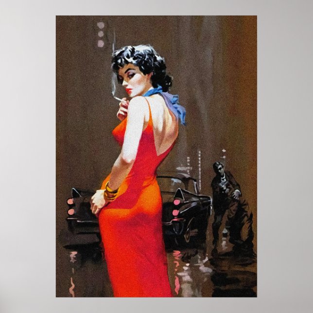 Lady In Red Dress Vintage Pulp Cover art Poster (Front)