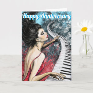 Lady in Red Piano Music Anniversary Card