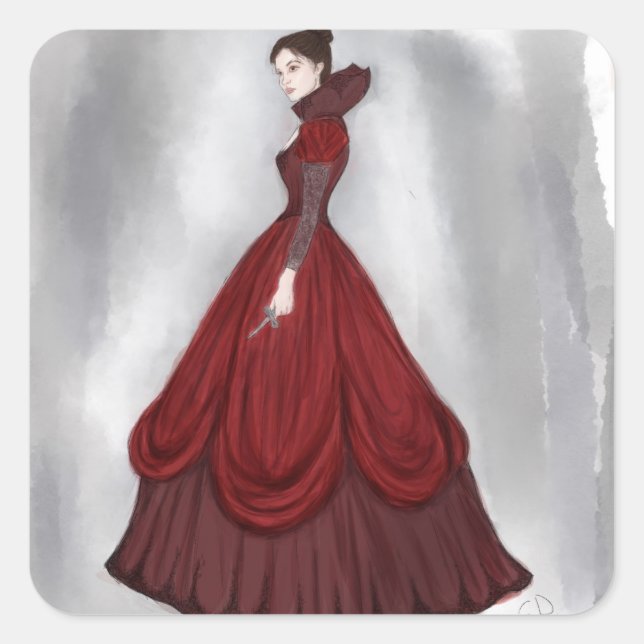 Lady In Red Poster Paper Coaster Candy Tin Square Sticker (Front)