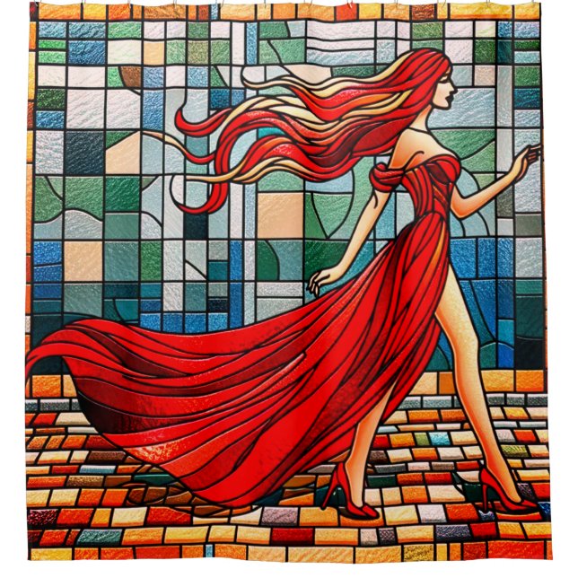 Lady In Red Shower Curtain (Front)