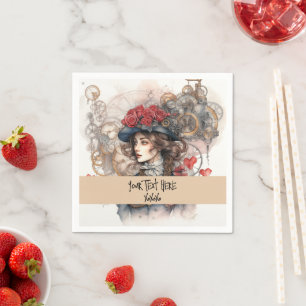 Lady in Red Valentine Kiss steampunk watercolor Napkin