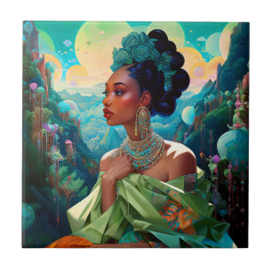 Lady In Surreal World African American Art Ceramic Tile