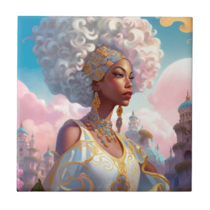 Lady In Surreal World African American Art Ceramic Tile