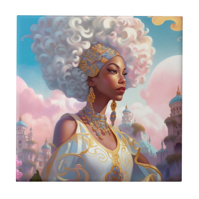 Lady In Surreal World African American Art Ceramic Tile (Front)