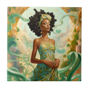 Lady In Surreal World African American Art Ceramic Tile