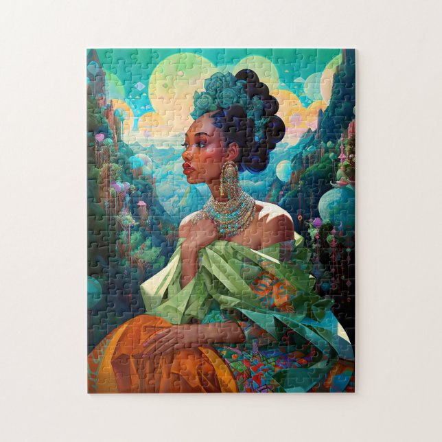 Lady In Surreal World African American Art Jigsaw Puzzle (Vertical)