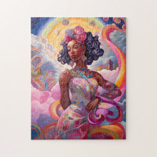 Lady In Surreal World African American Art Jigsaw Puzzle