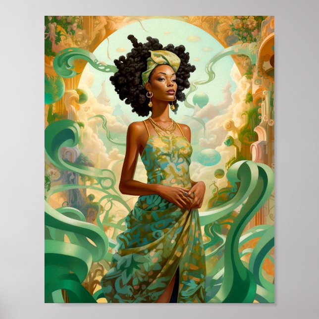 Lady In Surreal World African American Art Poster (Front)