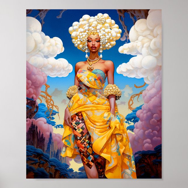 Lady In Surreal World African American Art Poster (Front)