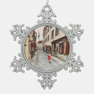 Lady in Tallinn Estonia Snowflake Pewter Christmas Ornament