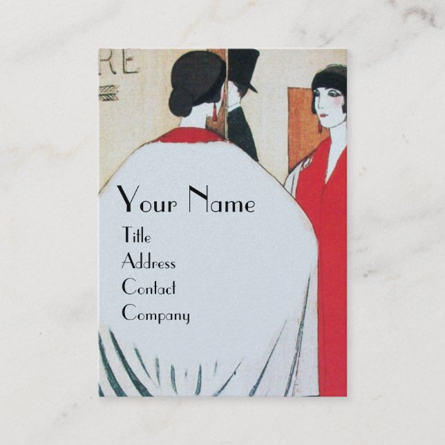 LADY IN THE MIRROR ,ART DECO BEAUTY FASHION BUSINESS CARD (Front)