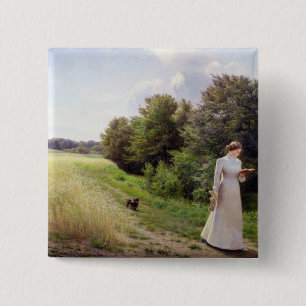 Lady in White Reading 15 Cm Square Badge