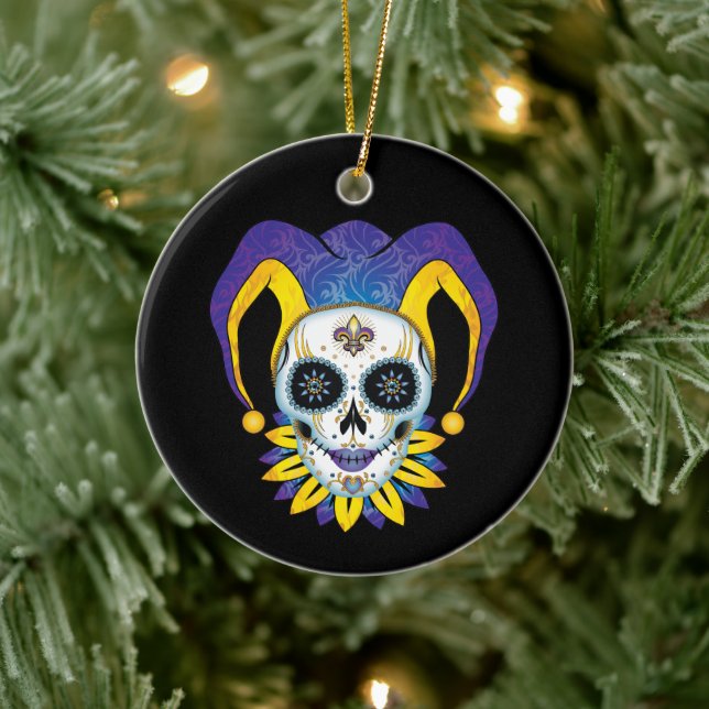 Lady Jester Skull Ceramic Ornament (Tree)