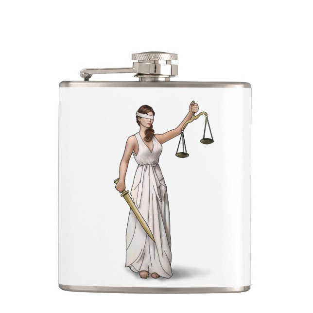Lady Justice Hip Flask (Front)