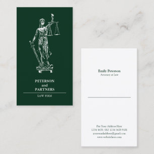 Lady Justice Illustration on Dark Green Business Card