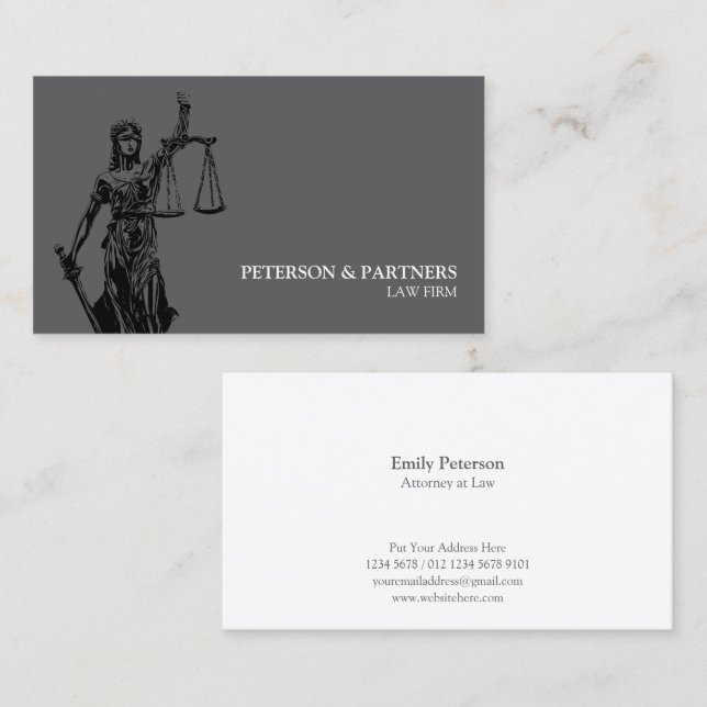 Lady Justice Illustration on Grey Background Business Card (Front/Back)