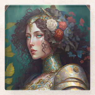 Lady Knight Warrior Armour Fantasy Art Glass Coaster