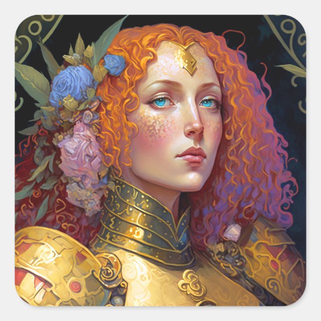 Lady Knight Warrior Armour Fantasy Art Square Sticker (Front)