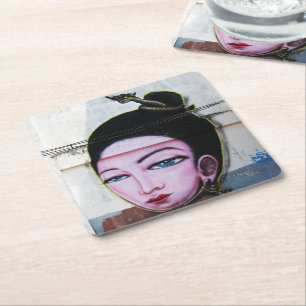 Lady Lao Graffiti Street Art Square Paper Coaster