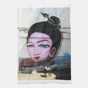 Lady Lao Graffiti Street Art Tea Towel