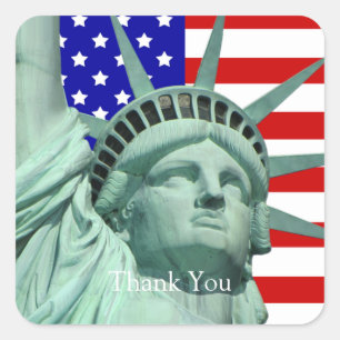 Lady Liberty & American Flag Thank You Square Sticker