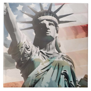 Lady Liberty and the American Flag Ceramic Tile