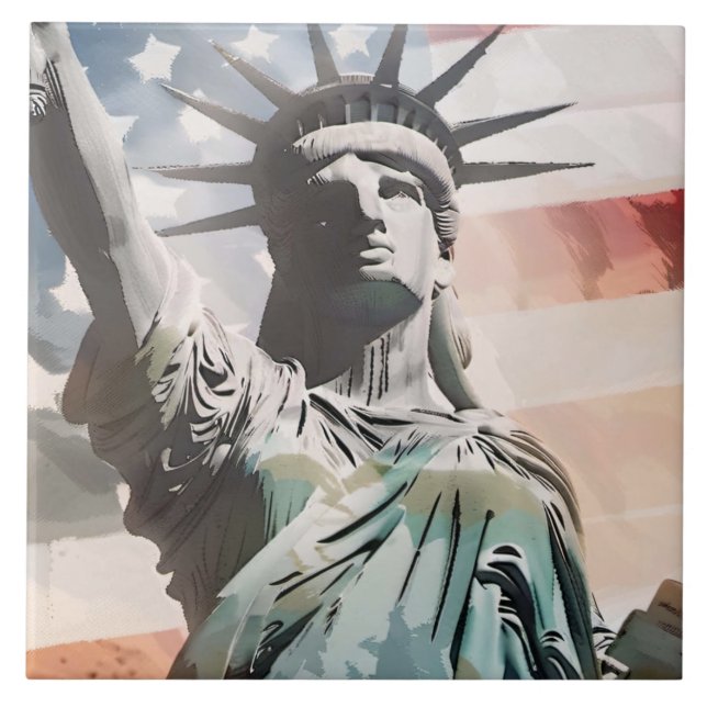 Lady Liberty and the American Flag Ceramic Tile (Front)