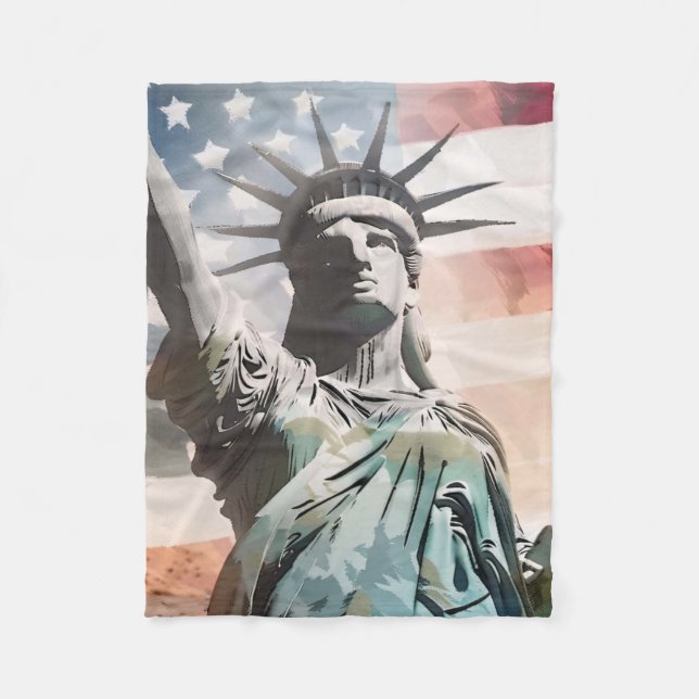 Lady Liberty and the American Flag Fleece Blanket (Front)