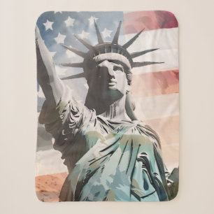Lady Liberty and the American Flag Sherpa Blanket