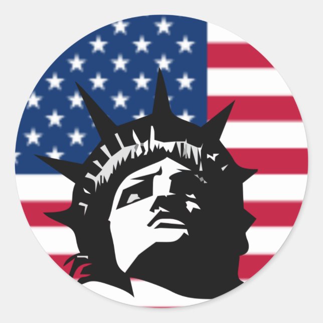 Lady Liberty and the Flag Classic Round Sticker (Front)